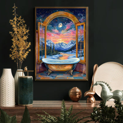 Fantasy Bathtub Print - Celestial Bathroom Wall Art - Moon and Stars Bathtub Decor - Maximalist Fantasy Art - Magical Sky and Moon Print