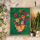 Emerald Green Coffee Cup and Flowers Print