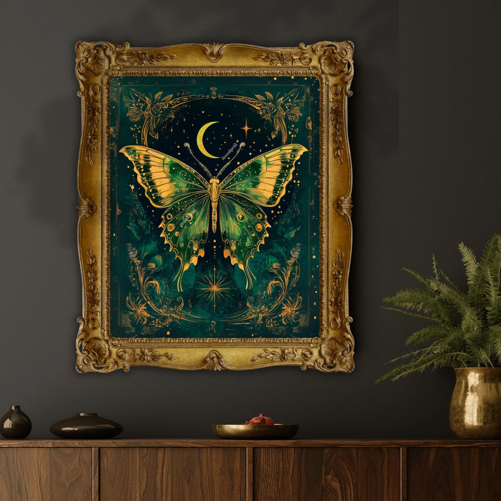 Mystical Emerald Green Vintage Butterfly Print