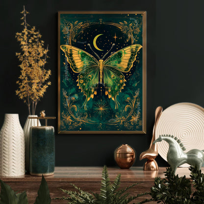 Mystical Emerald Green Vintage Butterfly Print