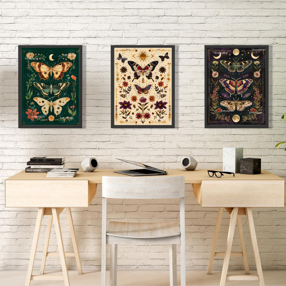 Moody Aesthetic Vintage Butterfly Set of Three