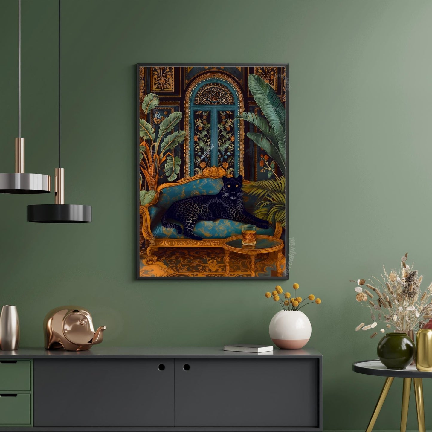 Moody Black Panther with a Whisky Glass