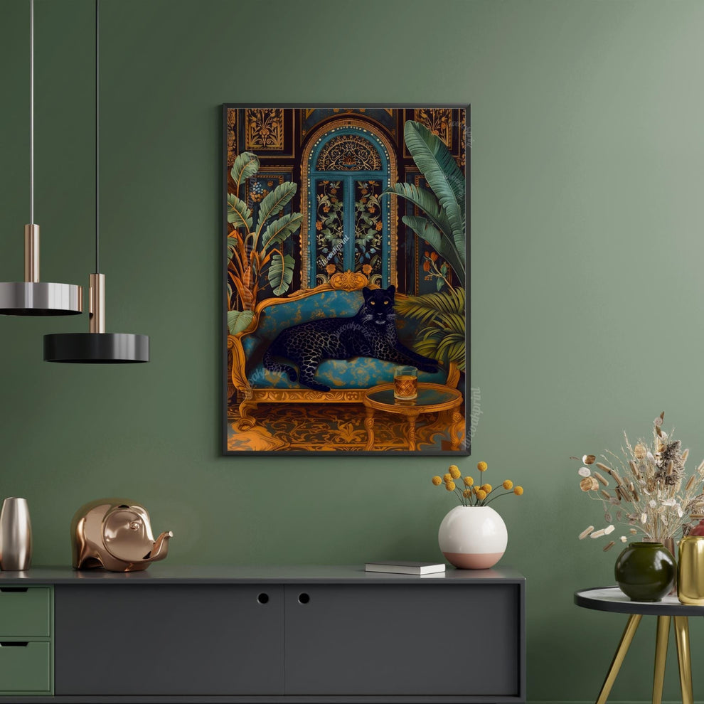 Moody Black Panther with a Whisky Glass