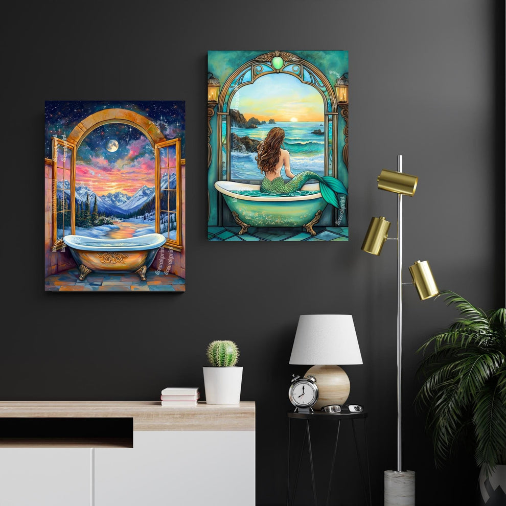 Fantasy Bathtub Print - Celestial Bathroom Wall Art - Moon and Stars Bathtub Decor - Maximalist Fantasy Art - Magical Sky and Moon Print