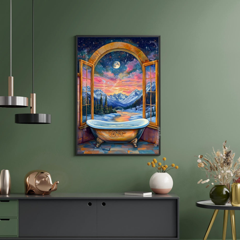 Fantasy Bathtub Print - Celestial Bathroom Wall Art - Moon and Stars Bathtub Decor - Maximalist Fantasy Art - Magical Sky and Moon Print