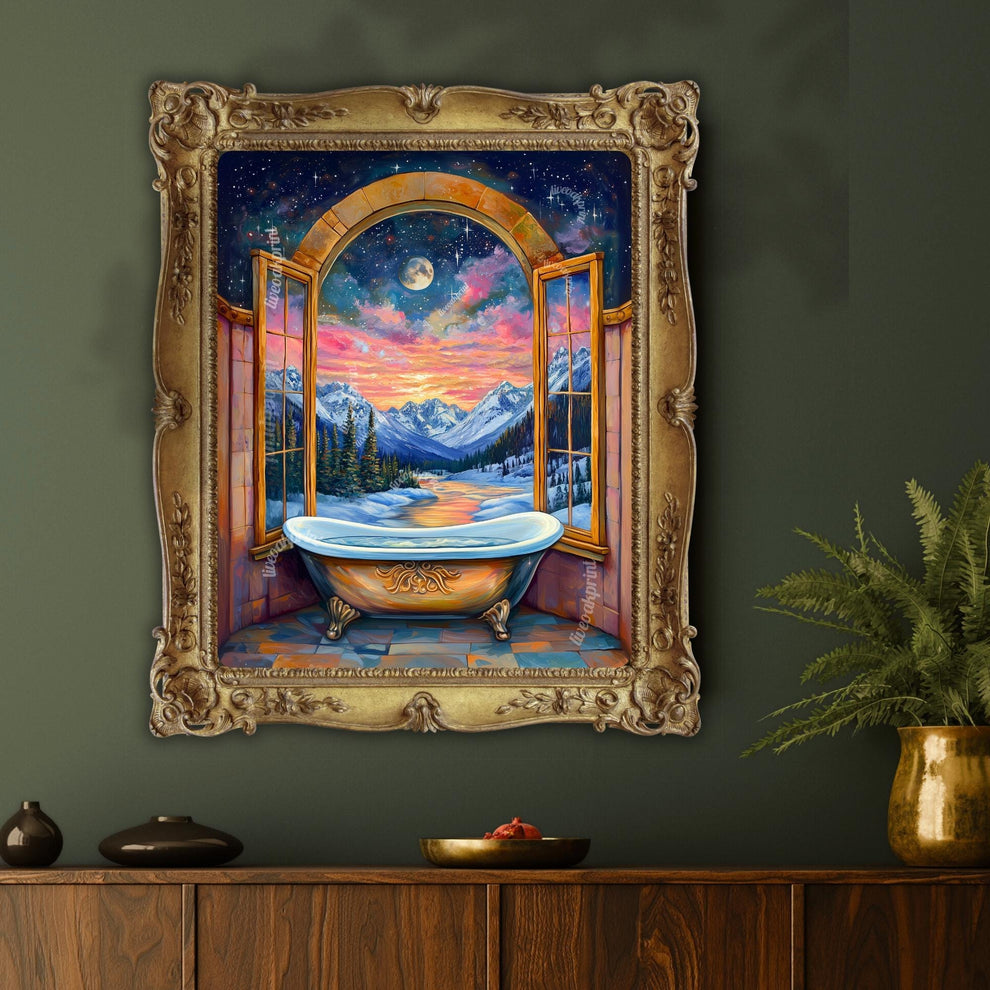 Fantasy Bathtub Print - Celestial Bathroom Wall Art - Moon and Stars Bathtub Decor - Maximalist Fantasy Art - Magical Sky and Moon Print