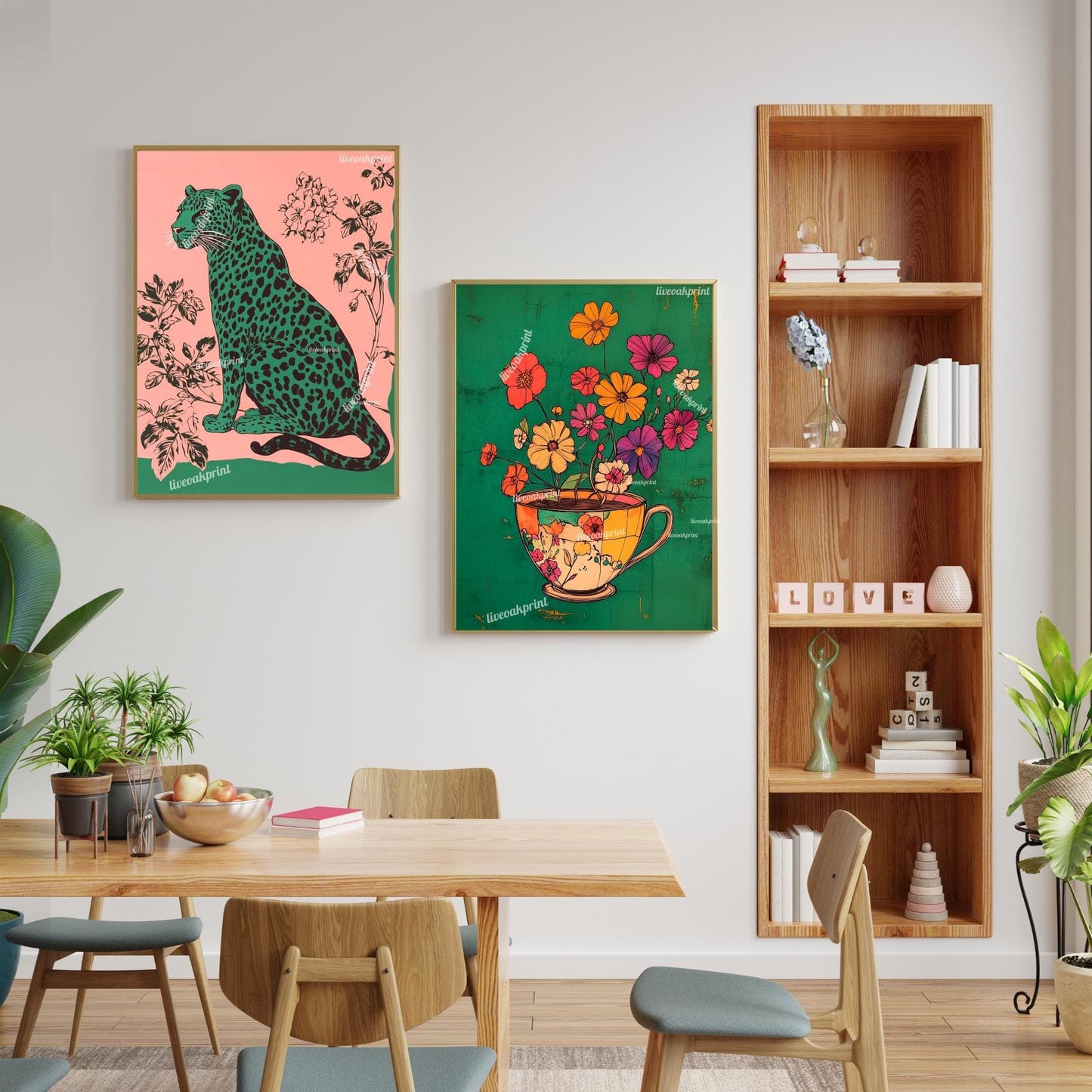 Emerald Green Coffee Cup and Flowers Print