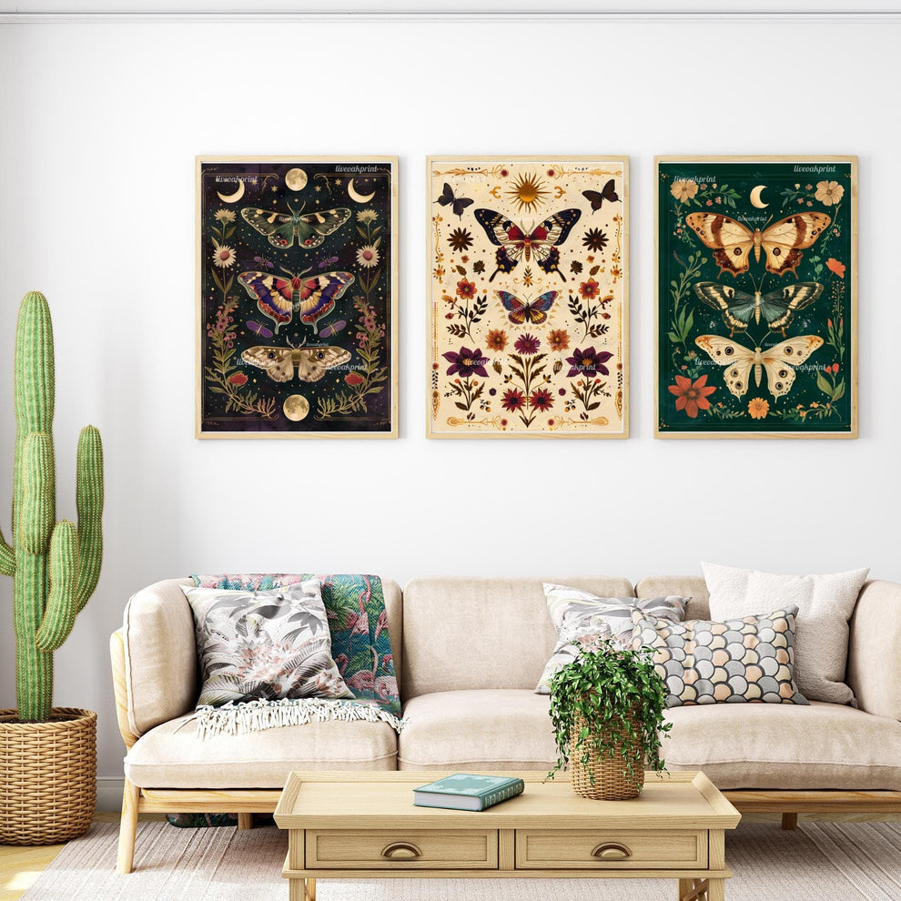 Moody Aesthetic Vintage Butterfly Set of Three
