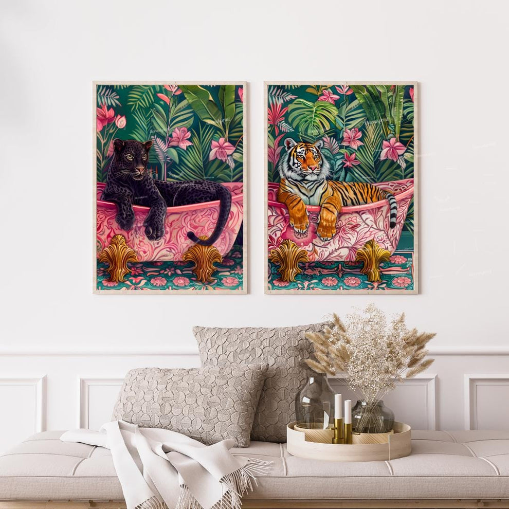 Black Panther & Tiger in Bathtub