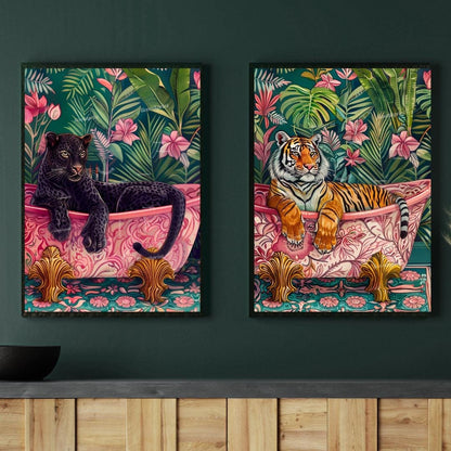 Black Panther & Tiger in Bathtub