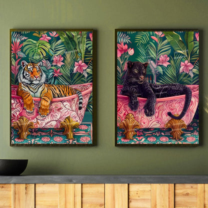 Black Panther & Tiger in Bathtub