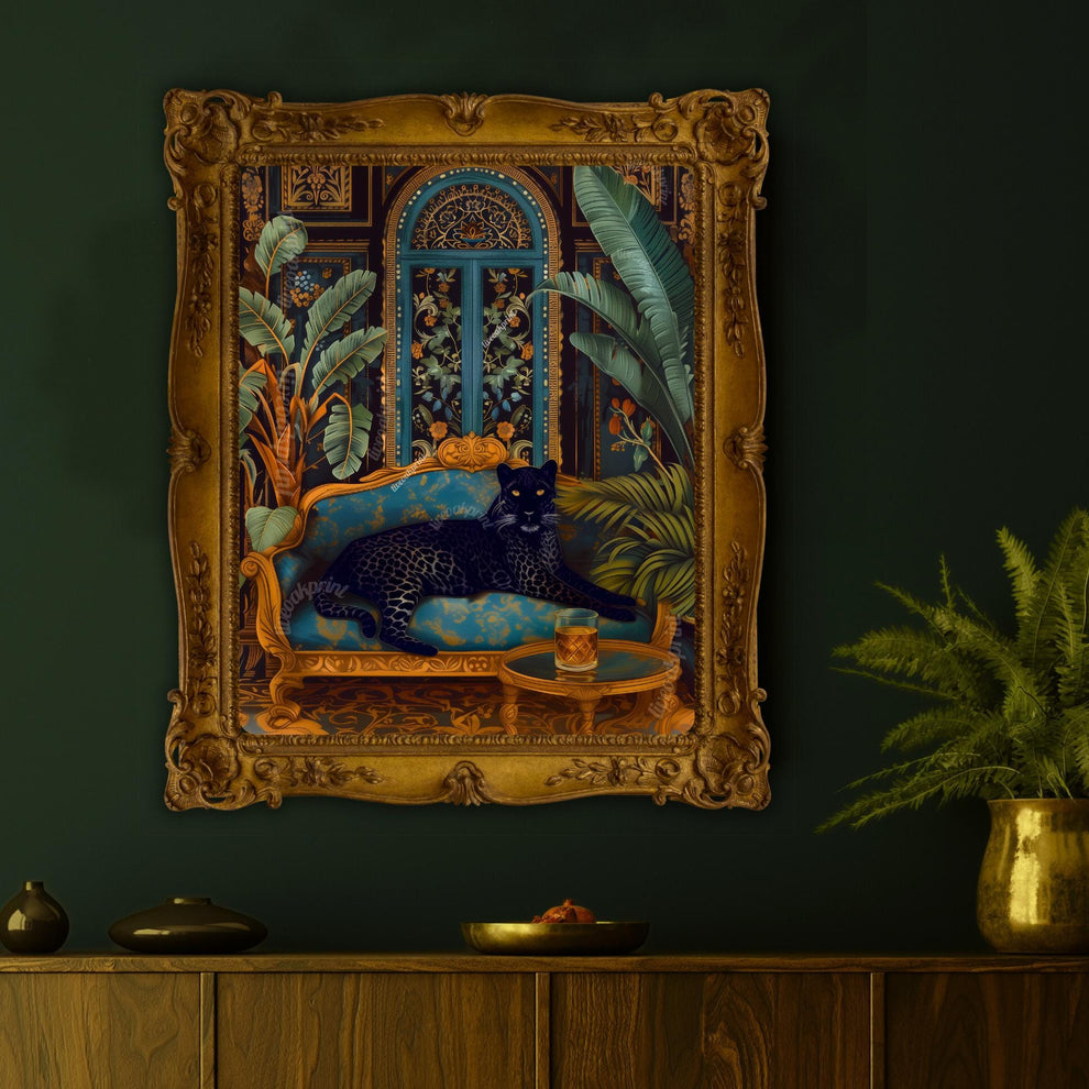 Moody Black Panther with a Whisky Glass