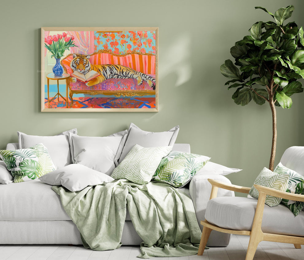 Tiger Reading in Bed Print