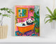 Maximalist Panda in a Vintage Bathroom Print – Colorful Eclectic Wall Art – Playful Panda Decor – Pink, Orange, Green, and Blue