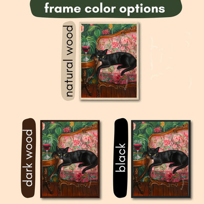 Black Cat with Red Wine Print