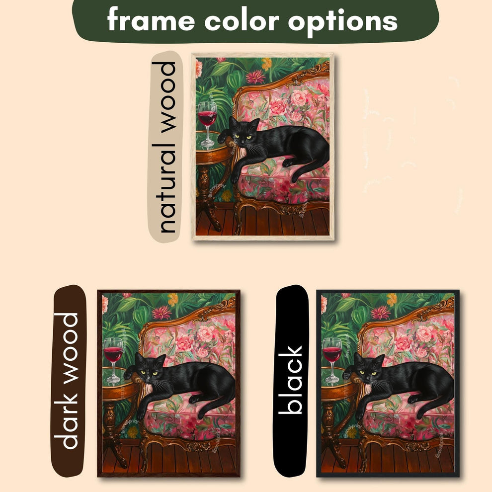 Black Cat with Red Wine Print