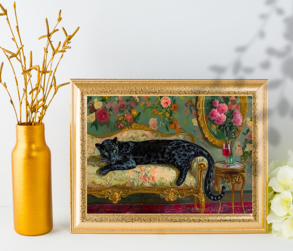 Moody Jewel-Tone Leopard and Wine Glass Print