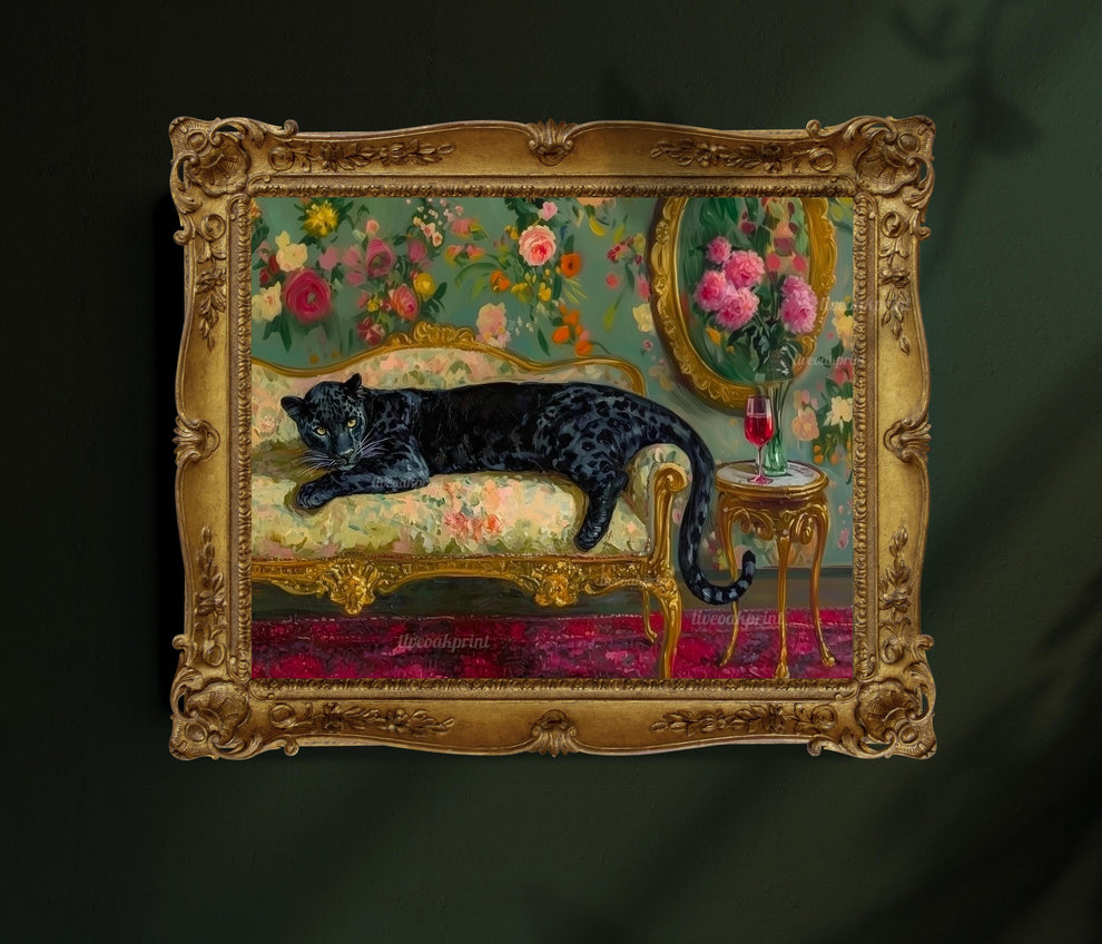 Moody Jewel-Tone Leopard and Wine Glass Print