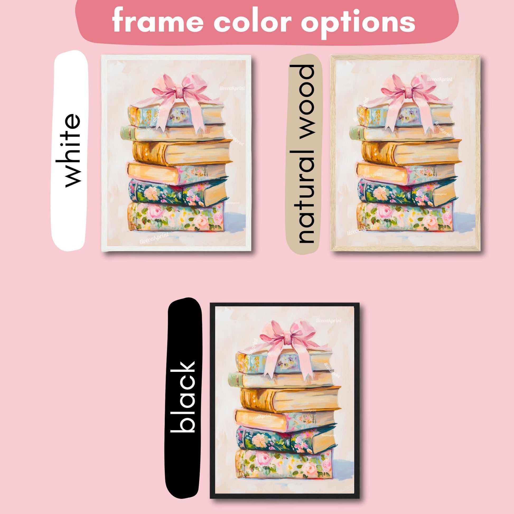 Coquette Stack of Books Print - Pink Girly Pastel Book Art - Bow Aesthetic Wall Decor - Feminine Vintage Book Print - Soft Girl Aesthetic