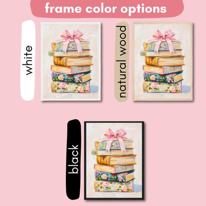 Coquette Stack of Books Print - Pink Girly Pastel Book Art - Bow Aesthetic Wall Decor - Feminine Vintage Book Print - Soft Girl Aesthetic