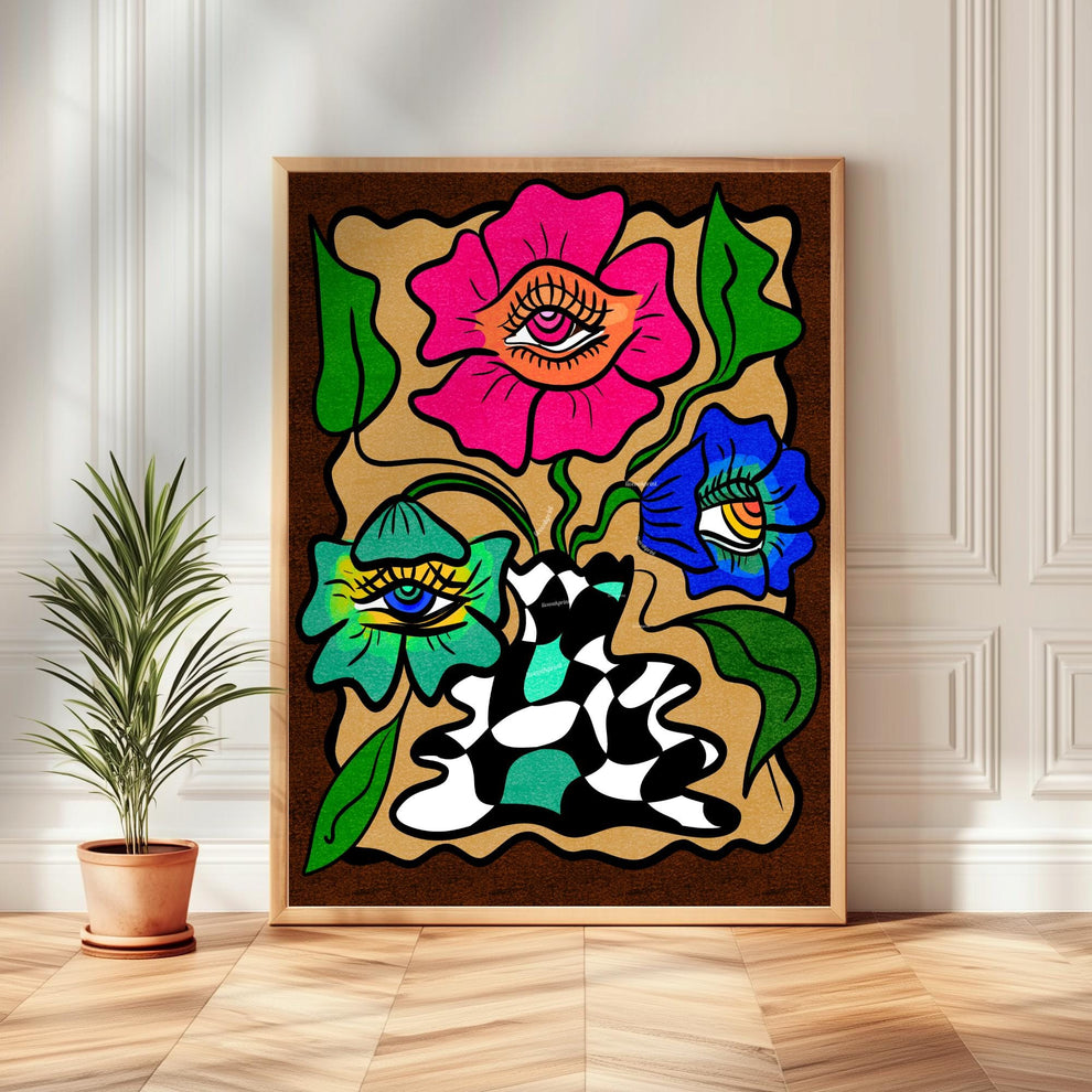 Retro Funky Flower Vase Print