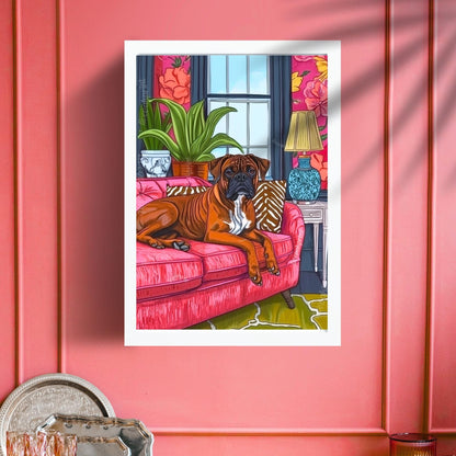 Boxer Dog in a Maximalist Living Room
