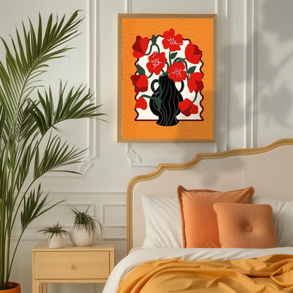 Bold Red Floral Vase Print