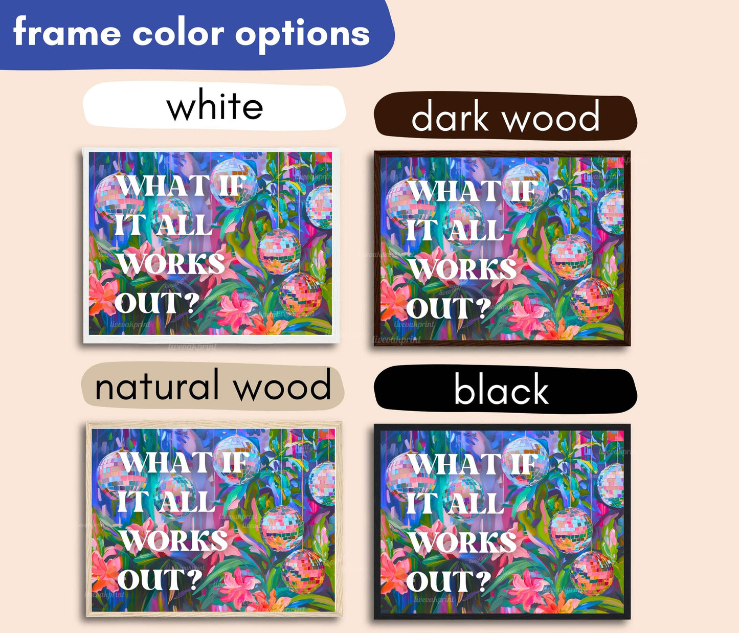 What If It All Works Out Art Print – Bold Maximalist Wall Art – Disco Aesthetic – Horizontal Motivational Poster – Vibrant Over Couch Art