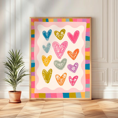 Colorful Heart Art Print – Whimsical Patchwork Heart Wall Art – Playful Colorful Print – Coquette Room Decor – Bright Bold Maximalist Art