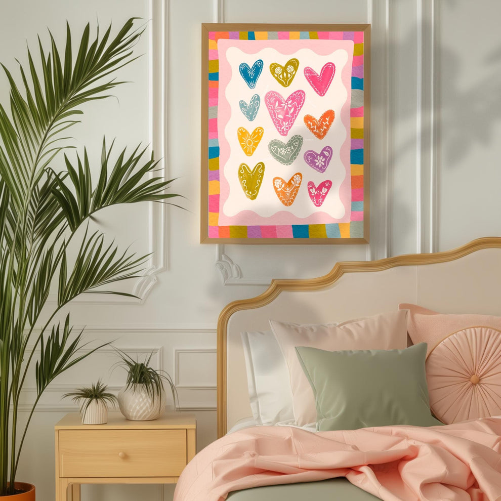 Colorful Heart Art Print – Whimsical Patchwork Heart Wall Art – Playful Colorful Print – Coquette Room Decor – Bright Bold Maximalist Art