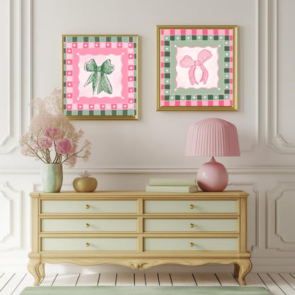 Green and Pink Bow Print