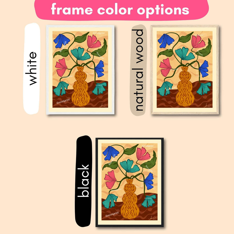 Retro Vase Floral Wall Art – Earth Tone Flower Print – Vintage Botanical Print – Maximalist Wall Art – Funky Flower Art 70s Style Decor