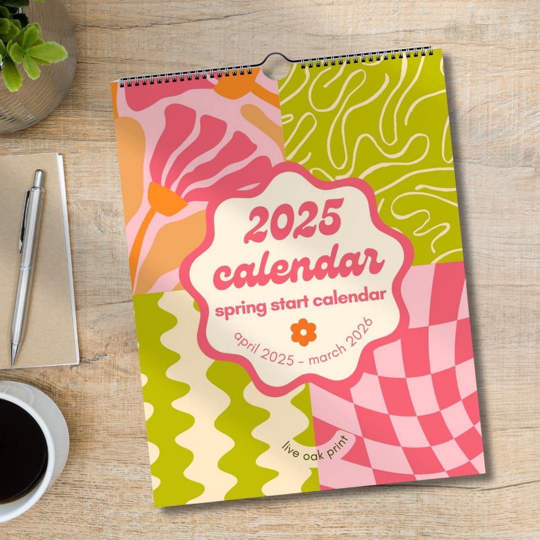 April Start 2025 Calendar – Spring Start Wall Calendar – Colorful Calendar – Mid Year Calendar Aesthetic Wall Art – Mother’s Day Gift