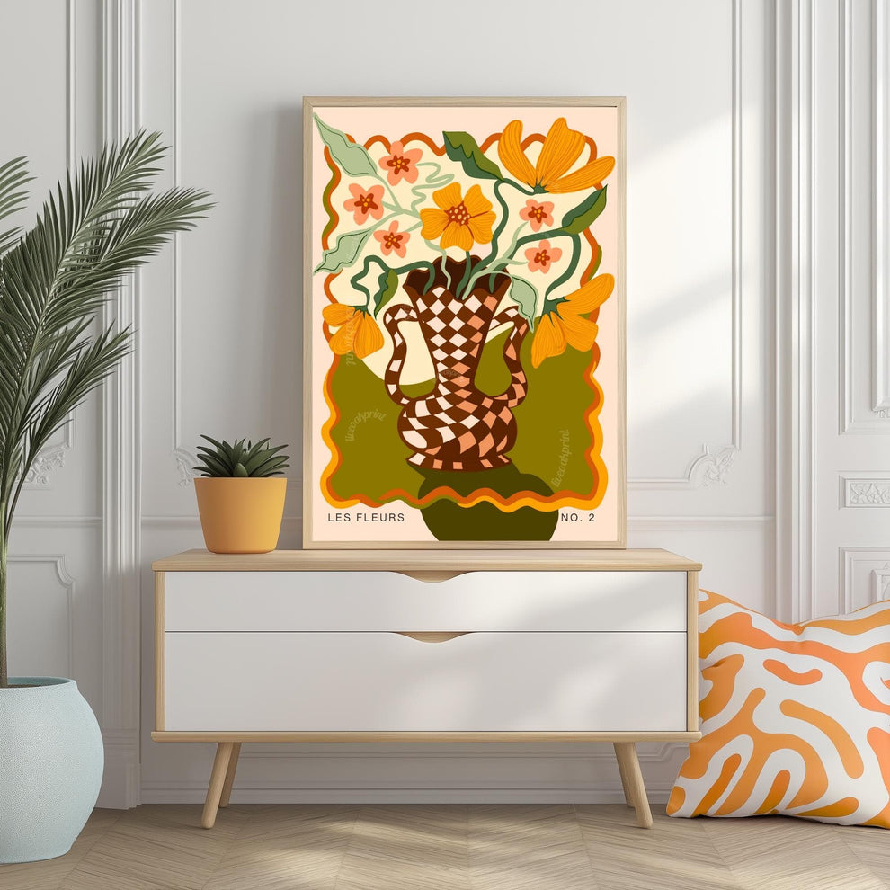 Retro Funky Flower Vase Print