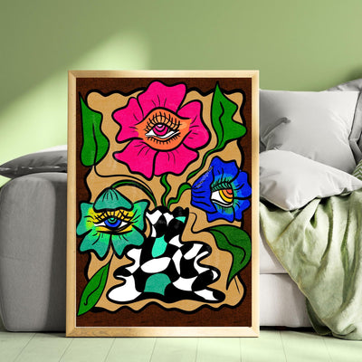 Retro Funky Flower Vase Print