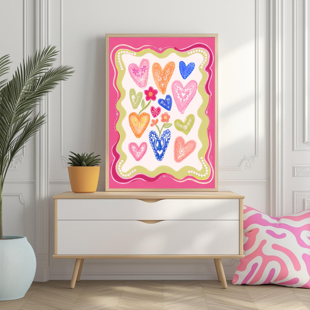 Pink Hearts Print