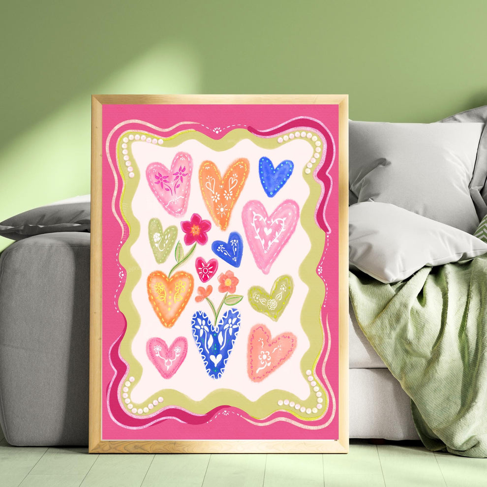 Pink Hearts Print