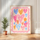 Folk Heart and Flower Art Print – Soft Pastel Maximalist Wall Art – Coquette Heart Print – Scandinavian Folk Inspired Lace Wall Decor