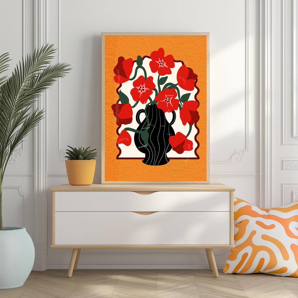 Bold Red Floral Vase Print