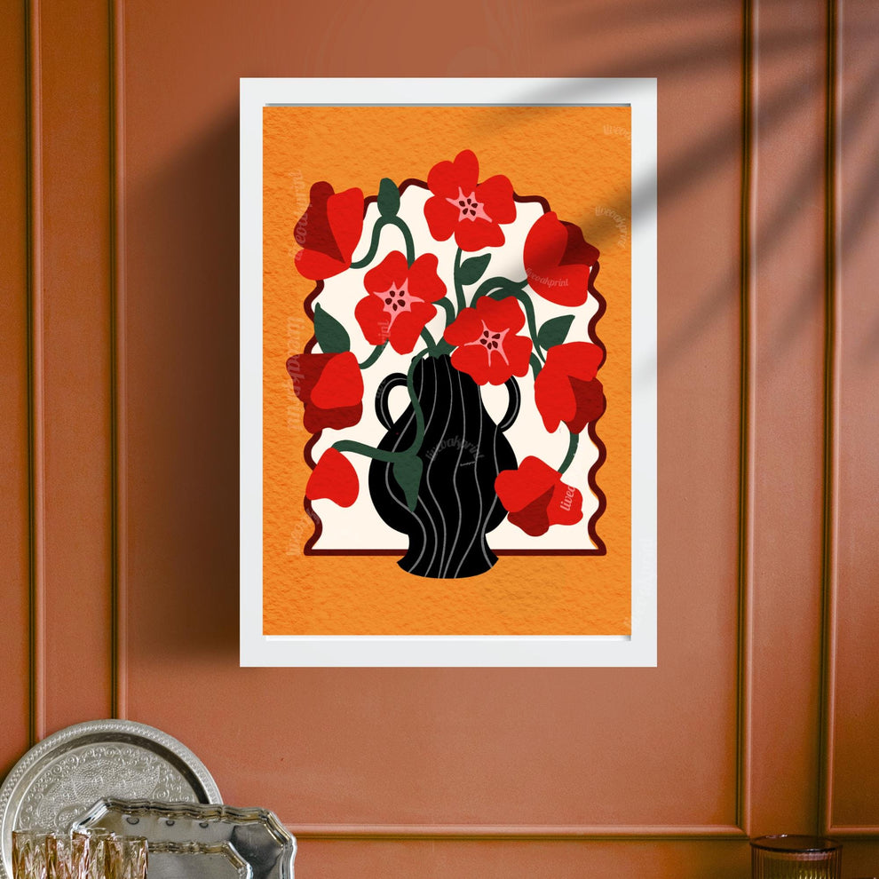 Bold Red Floral Vase Print