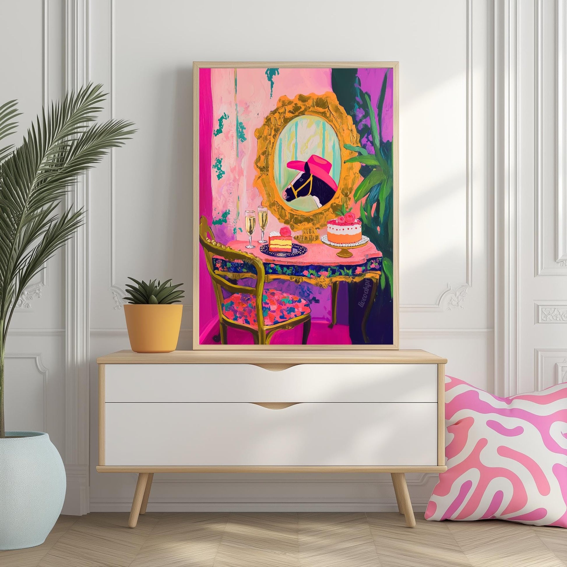 This Horse Did NOT Wait For Anyone's Permission - Cowboy Horse Print - Horse in Cowboy Hat Wall Art – Maximalist Western Decor – Pink Decor