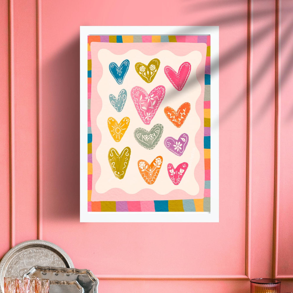 Colorful Heart Art Print – Whimsical Patchwork Heart Wall Art – Playful Colorful Print – Coquette Room Decor – Bright Bold Maximalist Art