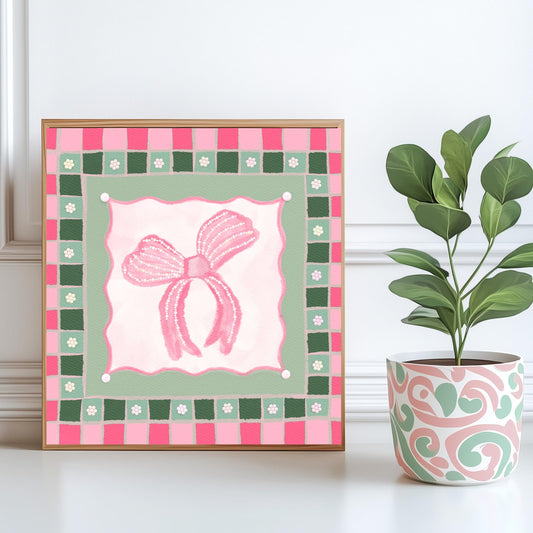 Pink and Green Bow Print