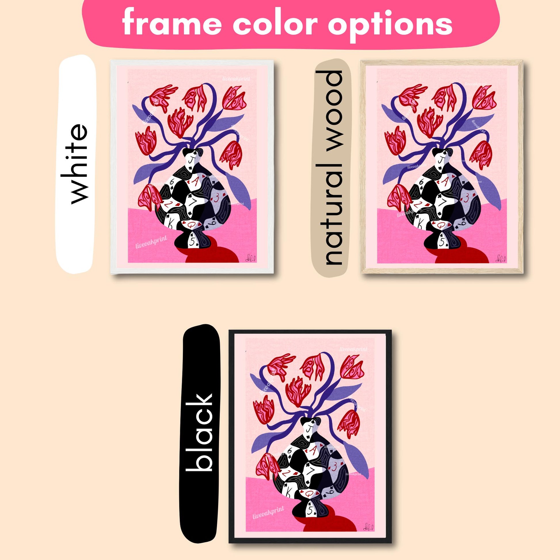 Poker Vase Wall Art – Bold Playing Card Vase Print – Funky Tulip Floral Print – Abstract Modern Decor – Red Pink Maximalist Wall Art