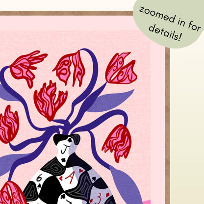 Poker Vase Wall Art – Bold Playing Card Vase Print – Funky Tulip Floral Print – Abstract Modern Decor – Red Pink Maximalist Wall Art