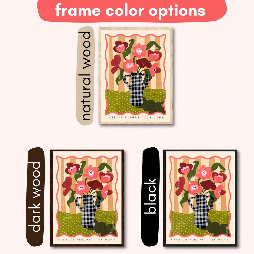 Gingham Vase and Flowers Print – Chateaucore Wall Art – French Vintage Decor – Playful Maximalist Poster, French Countryside Apartment Decor