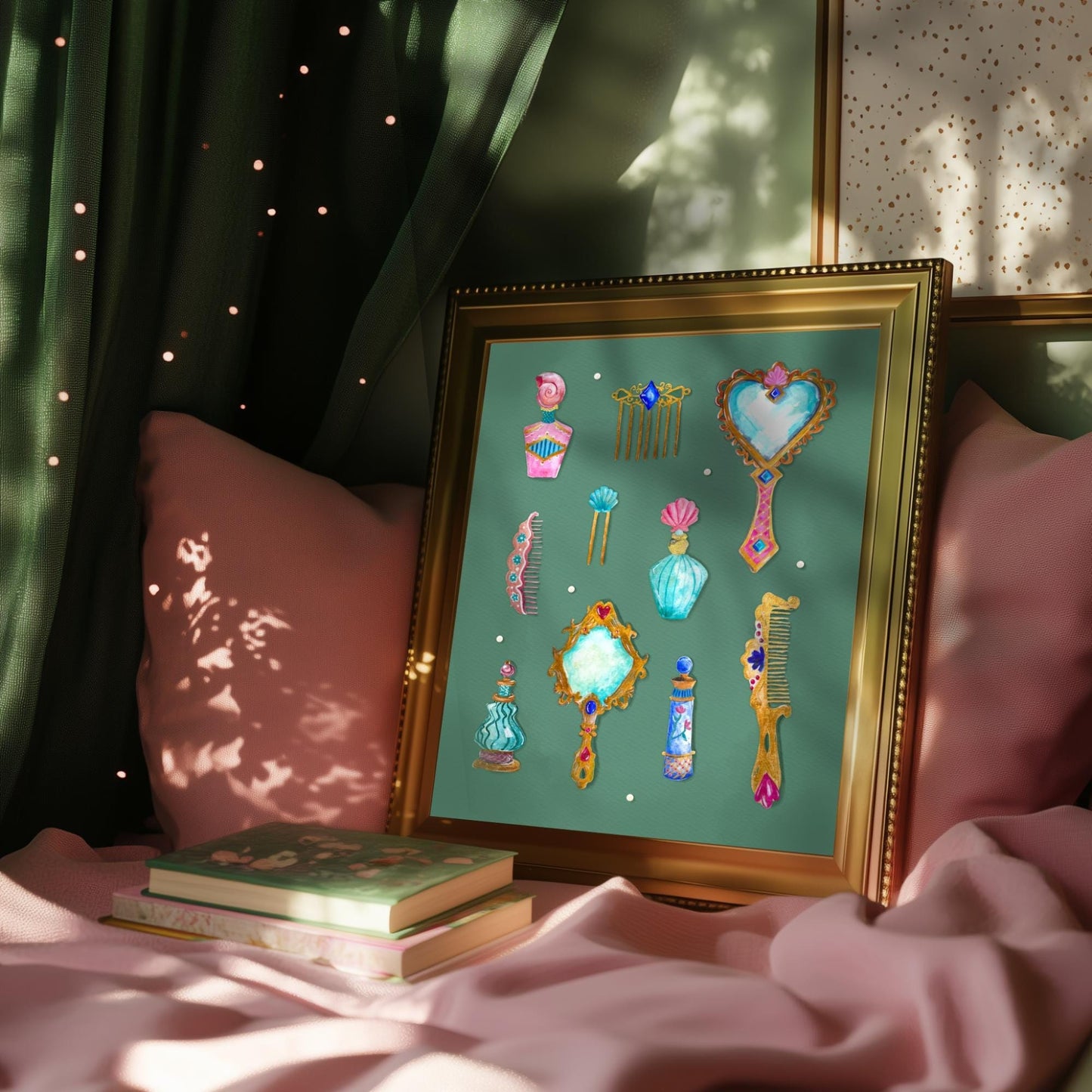 Vanity Relics Art Print – Messy Coquette Aesthetic – Vintage Perfume Wall Art – Feminine Gothic Decor – Baroque Print