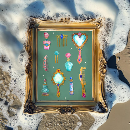 Vanity Relics Art Print – Messy Coquette Aesthetic – Vintage Perfume Wall Art – Feminine Gothic Decor – Baroque Print