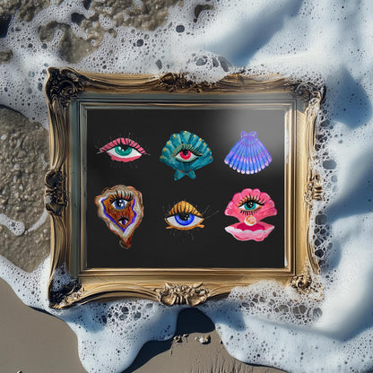 Ocean Eyes Art Print – Surreal Eye Wall Art Moody Coastal Aesthetic Print Maximalist Ocean Decor Gallery Wall Art Psychedelic Art Print