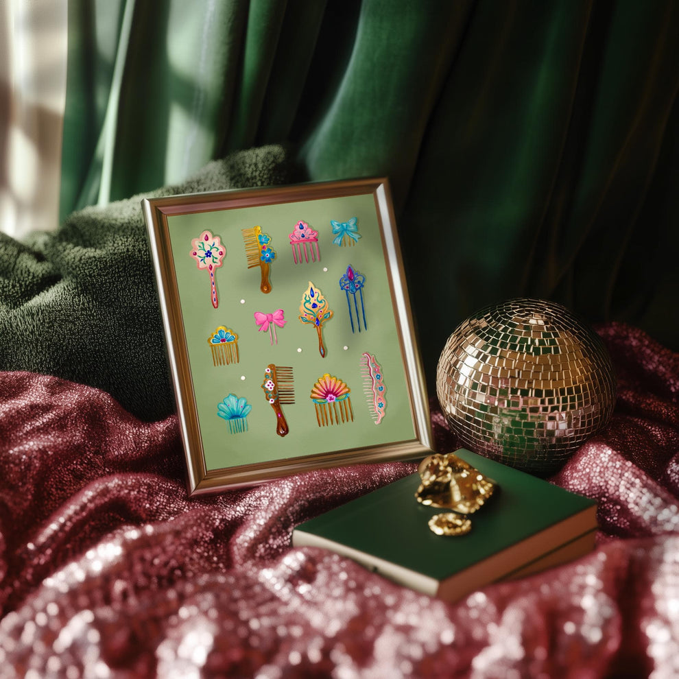 Mermaid Combs Wall Art – Surreal Vintage Hair Comb Art Print, Ocean Coquette Wall Decor, Whimsical Mermaidcore Beauty Art